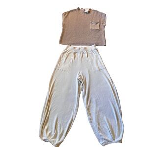 NWT Free People FP Beach Freya Women's Cream Knit Linen Blend Sweater Set M